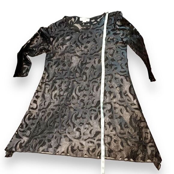 Joseph Ribkoff Vintage Mesh Faux Leather Appliqué Black Mini Swing Dress Size 8 - Picture 11 of 11